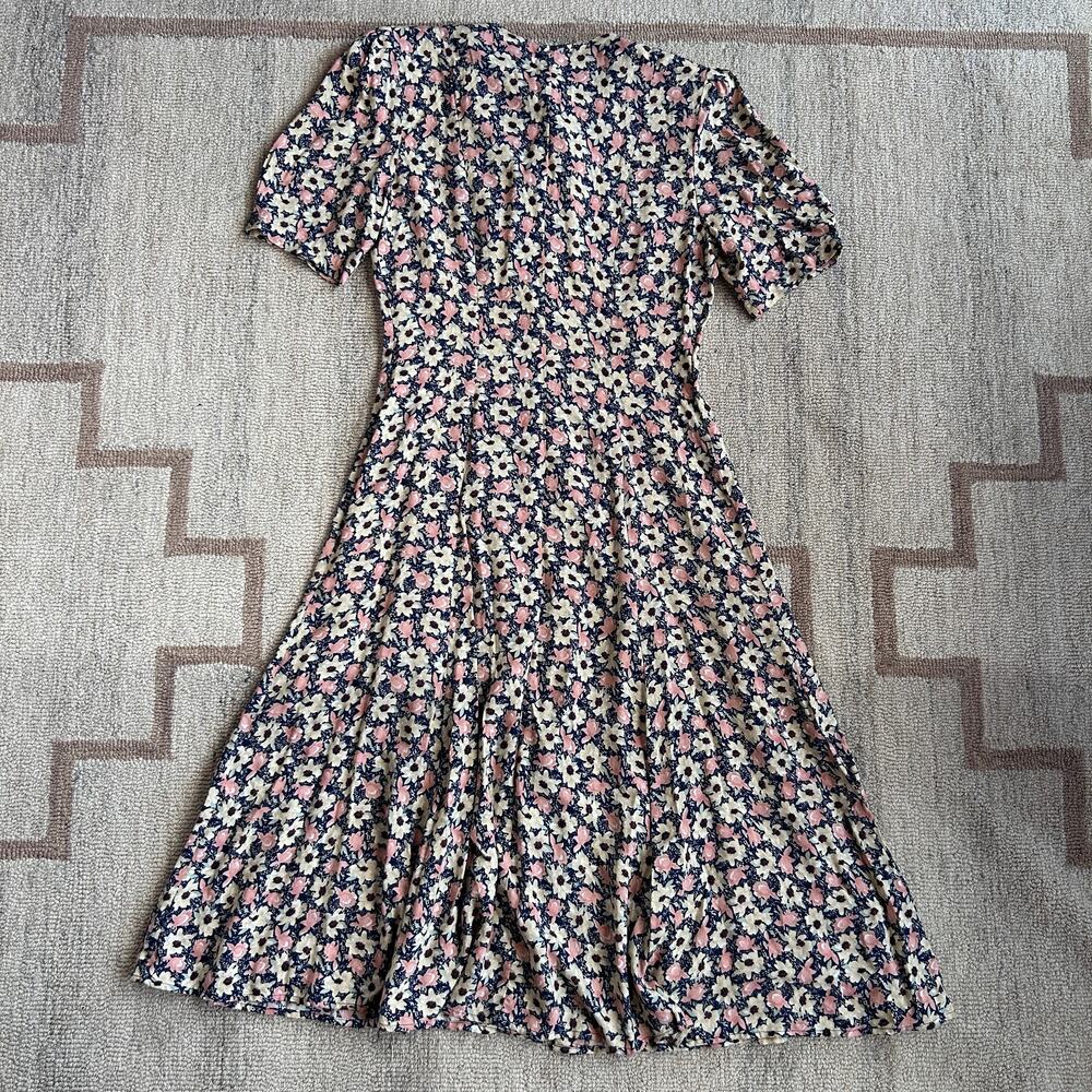 Vintage Floral Button Front Midi Dress Lace Collar Prairie Romantic Womens M - Picture 12 of 12
